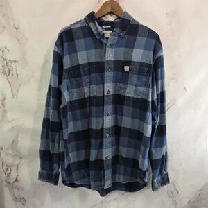 Carhartt Shirt Mens Large Blue Flannel Long Sleeve Button Down Plaid Relaxed